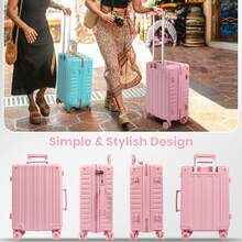 Lightweight 20 Inch Carry On Suitcase, PC Hard Shell Travel Small Luggage With 4 Spinner Wheels & TSA Lock For Travel, Pink - Pink - View 8