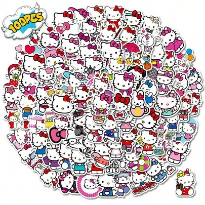  100/50PCS Cartoon Cute Sanrio HelloKitty Waterproof Graffiti Stickers For Helmet Bicycle Hand Account Pencil Case Decals LanLanStickersWorld
