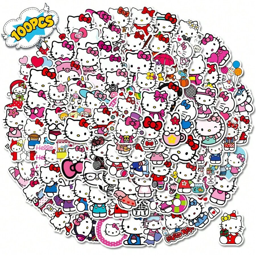 SANRIO 100/50 piezas de lindos adhesivos impermeables con dibujos animados de , adecuados para decorar cascos, bicicletas, planificadores, estuches de lápices pegatinas papelería manualidades libro de sticker estikers - 100 piezas - Ver 1