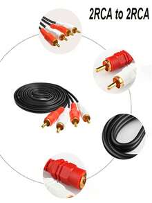 1根RCA音频线，2个RCA公头对2个RCA公头立体声音频线，适用于家庭影院、高清电视、功放、高保真音响系统、车载音响、扬声器、低音炮，带镀金插头，黑色 - 查看 5