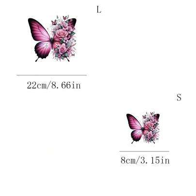 1pc/2pcs/3pcs Rose & Butterfly Heat Transfer Stickers, Watercolor Style Hot Press Applique, DIY Clothing Accessories, Suitable For Dresses, Bags, Home Textiles