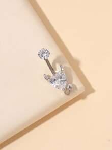 1件时尚钛金心形肚脐环，适合日常佩戴 - 銀色 - 查看 4