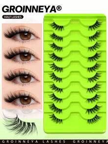 GROINNEYA 10 Pairs Half-Eye Lashes, Cat Eye Lashes, Soft & Transparent Stem, Half-Striped Lashes, Delicate & Natural False Eyelashes, Suitable For Home, Hotel, Durable Travel, Party Makeup - Black - View 5