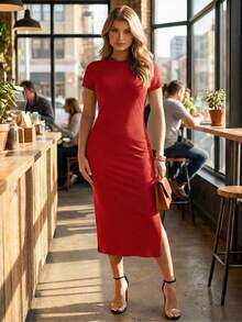 Women's Premium Comfortable Tube Midi Dress - Red - View 6