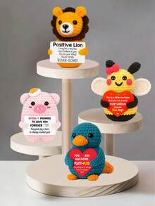 4pcs/Set Handmade Crochet Desktop Decor Ornaments, Cute Bee, Lion, Pig, Platypus Plush Toys, Great Birthday Gifts For Best Friends, Girlfriends, Sisters, Mothers, Grandmothers, Coworkers, Family, Keychain Hangers, Positive Vibes, Party, Christmas, Valentine's Day, Thanksgiving, Home Bedroom Decor, Small Gifts, Souvenirs - Multicolor - View 15