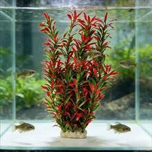 1pc Red Artificial Aquatic Plant Decoration, PE Material, Ceramic Base, Compatible With Large Aquarium, Aquarium Decor, Soft Fake Water Plant, Slouchy Landscape Ornament, Realistic Aquarium Underwater Plant Decor, Vibrant Color Artificial Aquarium Plant, Fake Water Grass - A - View 3