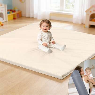 1PC Baby Play Mat 47x47 Inches, Extra Thick 1.2" Foam Floor Mat For Tummy Time & Crawling, Waterproof Non-Slip Faux Leather Playpen Mat For Infants Toddlers, Indoor Outdoor Gym Activity, Stylish And Just Wipe-Clean Playmat For Baby Play On Floor