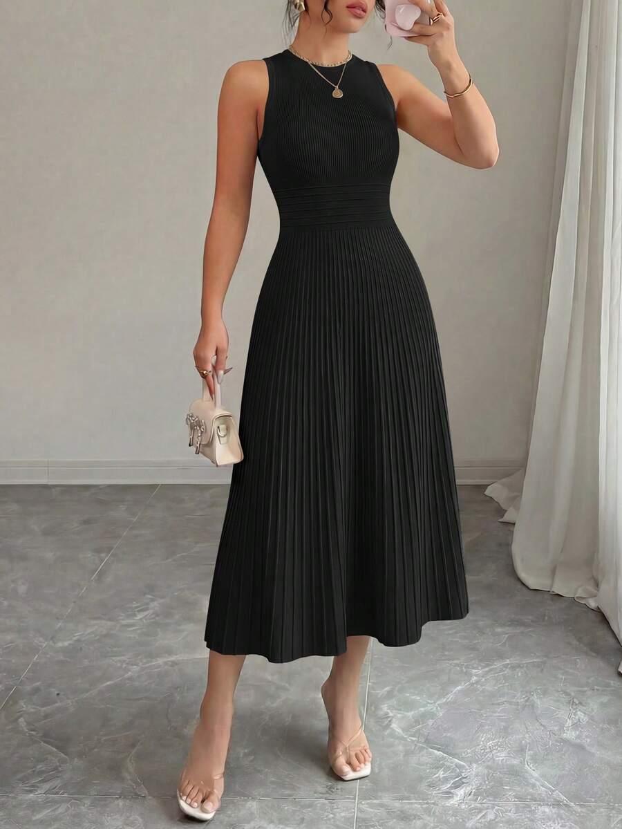 PRETTYGARDEN Women's Summer Dresses Casual Business Work Midi Sleeveless A Line Pleated Evening Elegant Dresses Cocktail Wedding Guest Graduation Dress Black Dresses For Women - 黑色 - 查看 1