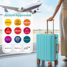 Lightweight 20 Inch Carry On Suitcase, PC Hard Shell Travel Small Luggage With 4 Spinner Wheels & TSA Lock For Travel, Blue - Mint Blue - View 6