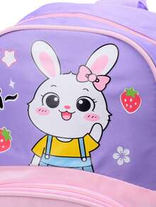 1pc Rabbit & Strawberry Pattern Lightweight Waterproof Large Capacity Zipper Backpack, Cute Style For Elementary School Students, Back To School Essential - Mauve Purple - View 6
