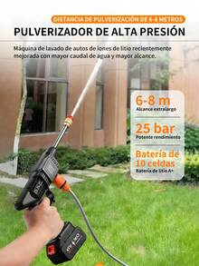 hidro lavadora recargable,hidrolimpiadora portátil, boquilla eléctrica de alta potencia, batería recargable, para limpieza de coches, suelos, jardines - Negro - Ver 6