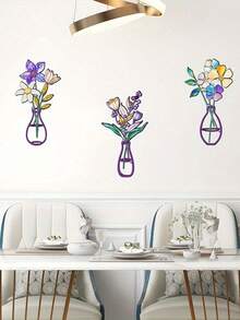 2D Plat, Decor de perete floral din lemn 3 buc, Artă florală Decorațiune florală, Aranjamente florale de perete Potrivite pentru camera de zi, baie, bucătărie, interior și exterior, Flori vibrante de primăvară Decor de cameră Acasă - Multicolor - Vizualizare 5