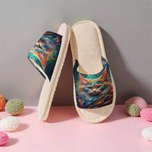 1双男女通用新款加厚绒拖鞋，印花家居拖鞋，四季皆宜，室内外两用，保暖绒内里冬季鞋，节日礼物拖鞋，生日礼物拖鞋，卧室拖鞋 - 女款拖鞋 - 查看 1