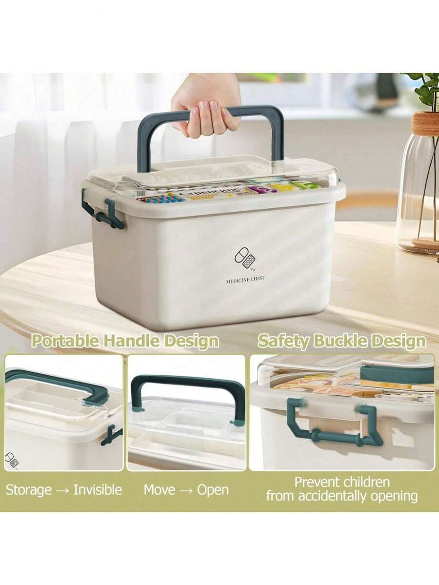 1pc Large Capacity Home Medicine Cabinet, Multi-Layer First Aid Box, Portable Small Medicine Box, Family Carry Medical Kit - Random Color - View 1