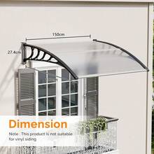 Wetterfeste Türvordach-Markise – Haustürabdeckung aus Aluminium und Polycarbonat – Transparente Veranda-Markise mit Mittelstütze – Sonnen- und Regenschutz – Einfache Montage - Transparent 100x150cm - Übersicht 7