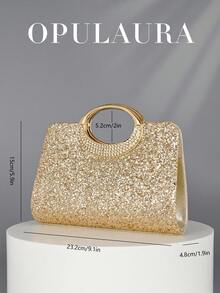 OpulAura Women's Fashion Sparkling Crystal Rhinestone Evening Clutch Purse, Luxury Glitter Cocktail Party Handbag, Suitable For Formal Gown, Party, Birthday, Wedding, Perfectly Matching With Bridal Party, Clutch Bag For Wedding, Party Bags,Perfect For Party Wedding Prom Dinner/Banquet Matching With Holiday Party Dress Evening Dress & Sequin Dress , New Year ,Wedding - 金色 - 查看 5