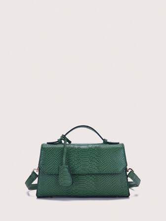 VANESSA MAY 1个商务办公通勤轻便纯色蛇纹翻盖小手提斜挎包，带装饰挂件，适合秋冬季节、日常使用和送礼。