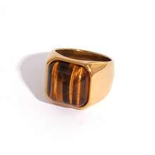 Frminee 2 PCS / 1 PC Fashion Natural Tiger Stone Stainless Steel Rings Oval Alpaca Rings For Women Stacked Rings Ladies' Jewelry Gifts For Her - Gold - View 8