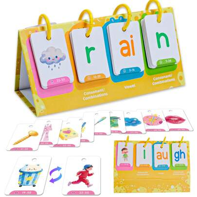 Phonics English Flash Card CVC Words Vowel Consonant Desk Calendar Educational Learning Cards-Interactive Spelling Game, Word Building Cards,Phonics Games Flash Card For Kindergarten Classroom Learning Activity Special Education Speech Learning Cards (Colours And Details Are Random)