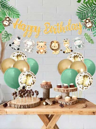 1set Safari Animals Birthday Party Decorations Include Animals Birthday Banner Jungle Balloons For Man Woman Wild Jungle Theme Decorations Safari Theme Birthday Decorations