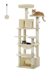 PAWZ Road 64" Cat Tree Sisal Scratching Posts Tower With Large Perch Hammock For All Indoor Cats, Beige - 米色 - 查看 10