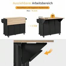 Kitchen Island Table With Wheels, Retractable Dining Table, Kitchen Island Table With Bin And Drawers, Mobile Kitchen Island Table, Ideal For Kitchen And Dining Room (Black) - Black - View 3