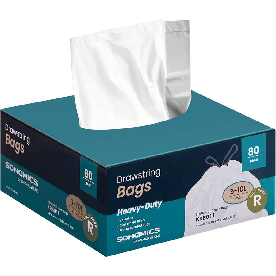 SONGMICS Drawstring Bin Liners, 30L Bin Liners, Code 30A, Customized, 2 Rolls, 90 Pieces, White KRB30A02 - 盒裝(10 L 代碼 R) - 查看 1