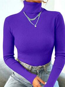 Women's Knitted Turtleneck Sweater, Basic Wool, Fashion, Super Eenvio!!! - Roxo - View 1