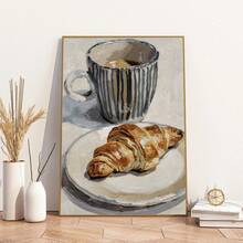 1pc Canvas Wall Art, Framed Wall Decor, Blue Striped Mug And Croissant Art, Vintage Cafe Painting, Coffee And Croissant Art, Kitchen Poster, French Vintage Print, Cafe Wall Art, Italian Kitchen Decor, Breakfast Poster Aesthetic, Modern Home Decor, Room Decor Aesthetic, Dorm Decor, Bedroom Decor, Living Room Decor, Bathroom Decor, Kitchen Decor, Dining Room Decor, Office Decor, College Style Art, Apartment Decor, Holiday Gift - Coffee - View 6