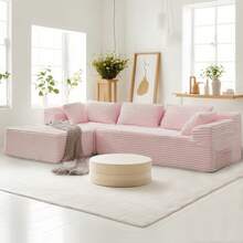 KORSER 108" Sectional Sofa, Modular Sectional Couch With L-Shape Chaise For Living Room, Comfy Corduroy Upholstered Fluffy Couch With Deep Seat And Side Pockets, Cloud Couch Sectional, No Assembly Required - 粉色 - 查看 8