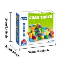 51件套DIY轨道积木套装，含火车和交通标志，STEM玩具魔方积木火车轨道车电动高速铁路轨道玩具，适合3-8岁男孩女孩，生日派对礼物（积木颜色随机） - 彩色 - 查看 12