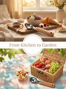 1pc Wooden Handle Stainless Steel Ice Cream Scoop: Featuring A Non-Slip Wooden Design, Suitable For Scooping Ice Cream, Peeling Fruit, And Shaping Desserts. It Is The Perfect Choice For Your Afternoon Tea Time Or Kitchen Dessert Display, An Essential Kitchen Tool. - Multicolor - View 4