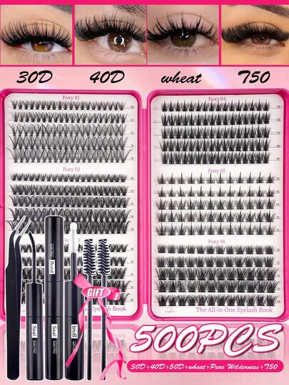 500pcs Lashes Lash Clusters Eyelashes Lash Clusters Extensions Kit Eyelash Extension Kit Eye Lashes, Lash Extension Kit Lashes Clusters KitWispy Manga Lashes, Individual Lashes Eyelash Extension Lashes Halloween Makeup , D Curl 10-18mm Mixed Length