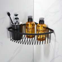 ¡RecomendadoCesta de estante de esquina para baño, ducha, ultra resistente, resistente a la corrosión, organizador de estantes de acero inoxidable, soporte para champú, estante de almacenamiento montado¡Top de Temporada - Negro mate - Ver 9