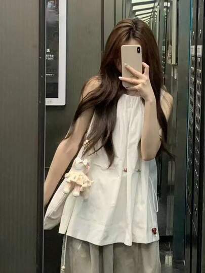  Y6Y- Spring New Arrival Beaded Cinched Waist Sleeveless Top, Elegant Design