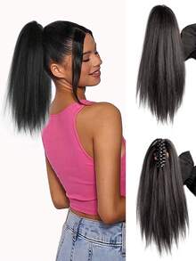 12英寸女士夹式直发自然高马尾假发，仿中长马尾假发，适合女士日常佩戴 - 彩色 - 查看 14