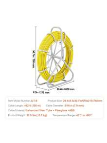 Fish Tape Fiberglass, 492 Ft, 5/16 In, Duct Rodder Fishtape Wire Puller, Cable Running Rod With Steel Reel Stand, 3 Pulling Heads, Fishing Tools For Walls And Electrical Conduit, Non-Conductive - Yellow - View 7