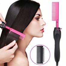 2-In-1 Hair Straightener & Curler Comb (Copper & Pink Options), Wet/Dry Dual-Use Electric Heating Comb, Fast Heating  Styling Tool, Portable Salon-Quality Hair Straightening Comb For Home Daily Grooming & Travel Use - Purple - View 2