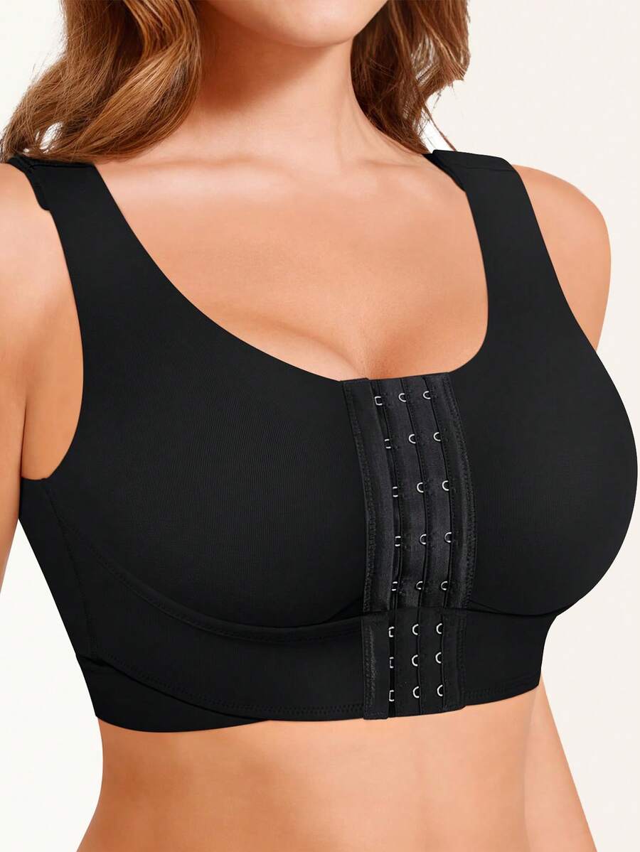 Brabic Front Closure Bras For Women Post Surgery Compression Mastectomy Surgical Support Wireless Full Coverage Bra - 黑色 - 查看 1