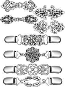 Prendedor de cinto vintage feminino para suéter/cardigã - Estampa de folha prateada. Ideal para usar com suéteres, xales, cardigãs, cachecóis e golas. Perfeito para presentear no dia a dia. - Prata - Ver 2