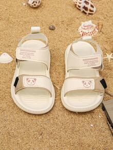 1 Pair Unisex New Design PU Hook And Loop Flat Cute Sandals, Soft Sole Non-Slip Baby Beach Shoes, Suitable For Summer - Beige - View 4