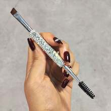Luxury Rhinestone Dual-Ended Eyebrow Brush With Spoolie, Angled Brow Powder And Mascara Wand Tool, Precision Slanted Makeup Brush For Brow Shaping And Lash Styling - Diamond - View 3