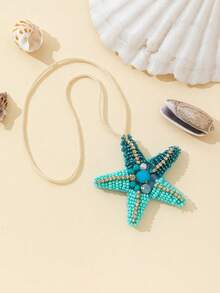 1pc Handmade Faux Pearl & Rhinestone Starfish Shaped Decorative Pendant For Women Bags Purse Charm Purse Accessories Tropical Cute Girly Stuff Car Essentials Car Decoration Kawaii Vacation Essentials Bag Accessories - Turquoise - View 2