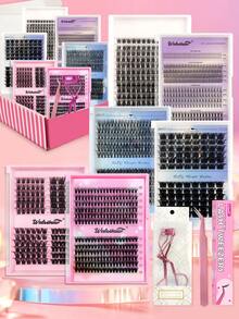 760pcs, D Curl, C Curl, Lash Clusters Lash Extension Kit DIY Lash Clusters Eyelash Extension Kit, 9-16mm 30D 40D Individual Lashes Kit With Lash Bond And Seal, Lash Tweezers, Brush, Remove For Self Use (9-16mm, Kit) - màu đen - Xem 2