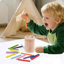 Montessori Wooden Color Sorting Fine Motor Toy, Toddler Color Matching Educational Puzzle With Storage Bucket, Reusable Early Learning Toy, 18 Months+ - Multicolor - View 4