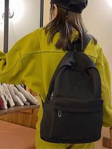 Customize Your Own Backpack, Can Print Your Name Or Holiday Greetings. Create Your Own Personalized Backpack. This New Back-To-School Backpack Features A Nylon Zipper Design, Simple Solid Color, Simple And Practical Style. - Multicolor - View 12