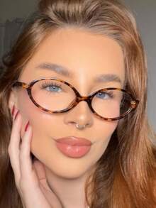 1 Pair Leopard Print Plastic Oval Frame Casual Glasses For Women, Accessories - Ounce - Xem 1