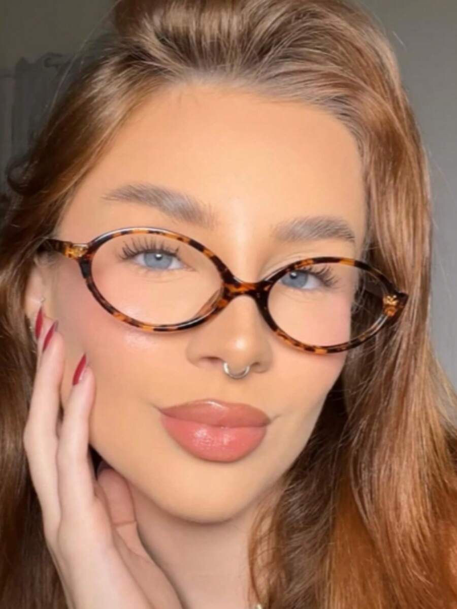 1 Pair Leopard Print Plastic Oval Frame Casual Glasses For Women, Accessories - Ounce - Xem 1