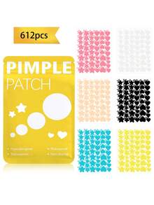 612片装面部祛痘贴，祛痘贴/玻尿酸贴/敏感肌贴，夜间防水透气凝胶贴，专为遮盖面部斑点和瑕疵而设计。这些贴片非常适合遮盖面部和皮肤上的斑点和瑕疵。防水透气。 - 心 - 查看 6