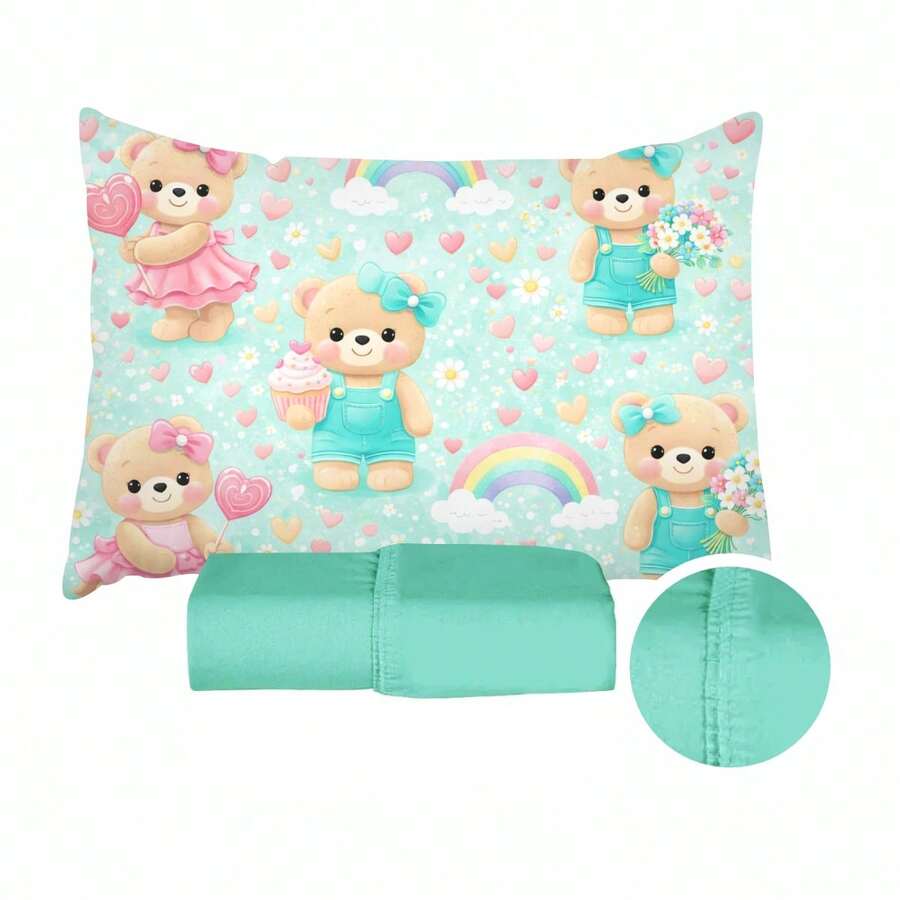 Children's Single Bed Sheet Set, Micropercal, 2 Pieces, Children's Bedding Set With Exclusive Printed Pillowcase - 青熊 - 查看 1